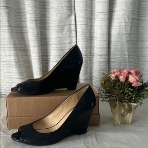 Gianni Bini Black Peep-Toe Wedges